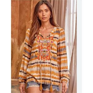Savanna Jane Marigold Floral Embroidered Boho Top Women’s Size Small Long Sleeve